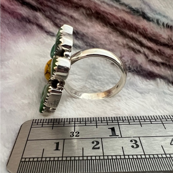 ❤️ Emerald Valley Turquoise Honey Dahlia Ring & Earring Set 925 Handmade - Picture 12 of 17